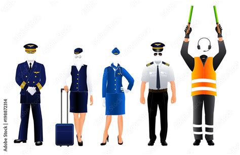 Pilot Stewardess And Air Traffic Controller Uniform Stock Vector